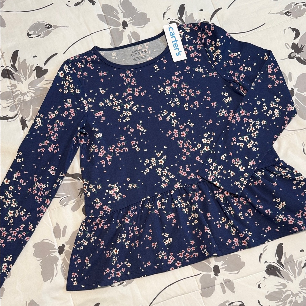 Carter's Dark Blue Floral Peplum Top